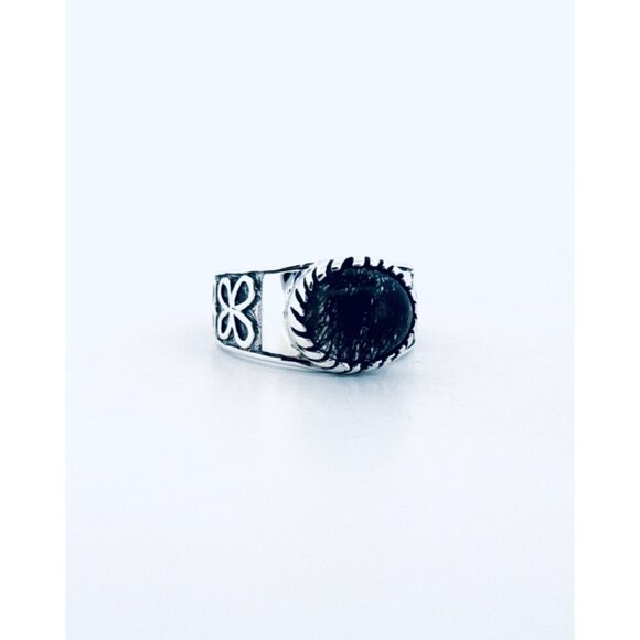 Sterling Silver 925 Oval Cabochon Black Rutile Quartz Wide Band Women's Ring 6.5 - Picture 7 of 13